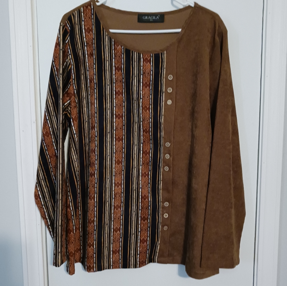 Gracila Corduroy Look Lightweight Top 2X